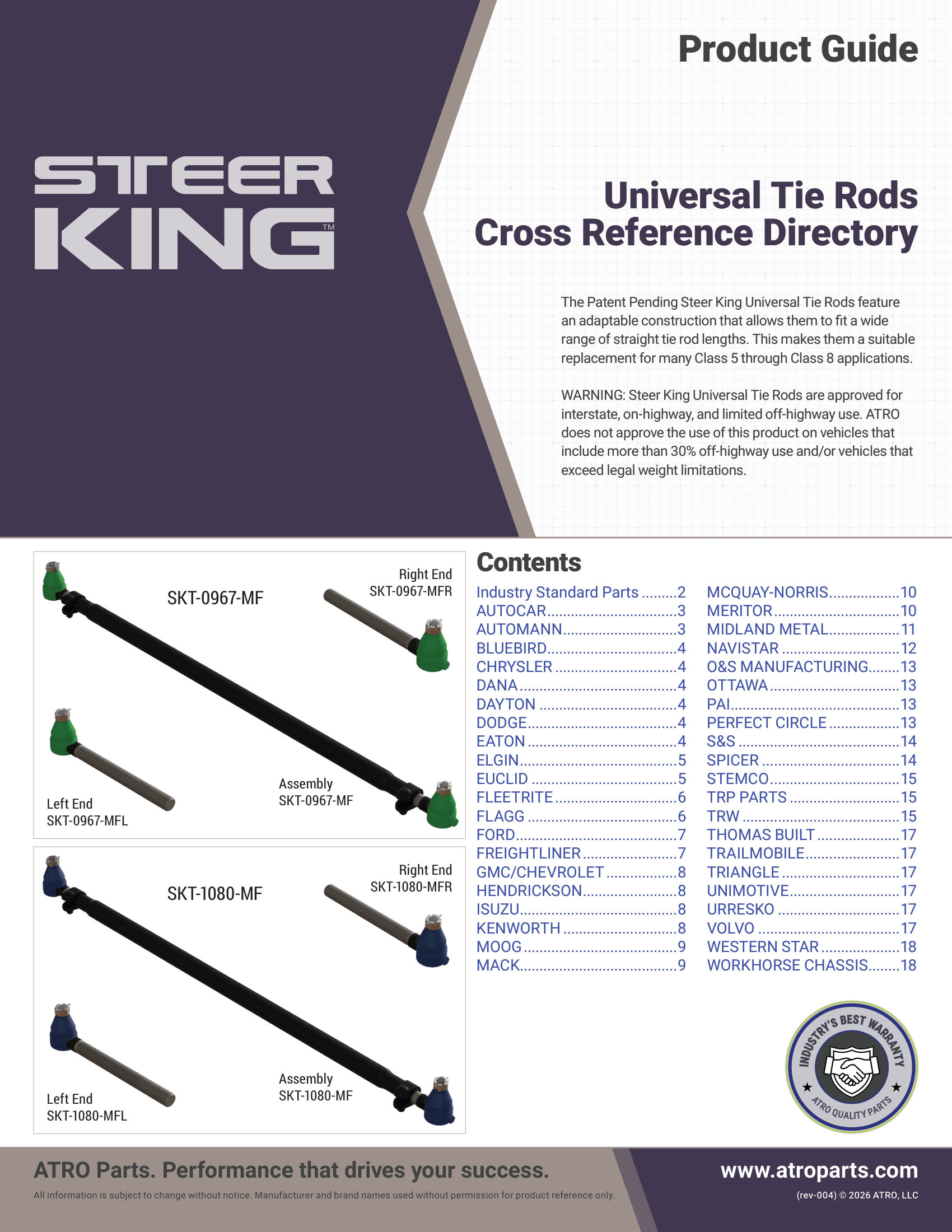 Universal Tie Rods Cross Reference Directory