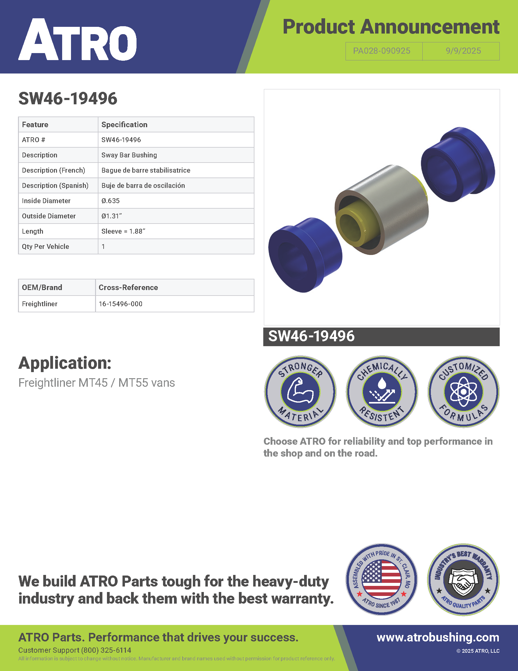 PA028-090925 SW46-19496 Sway Bar Bushing