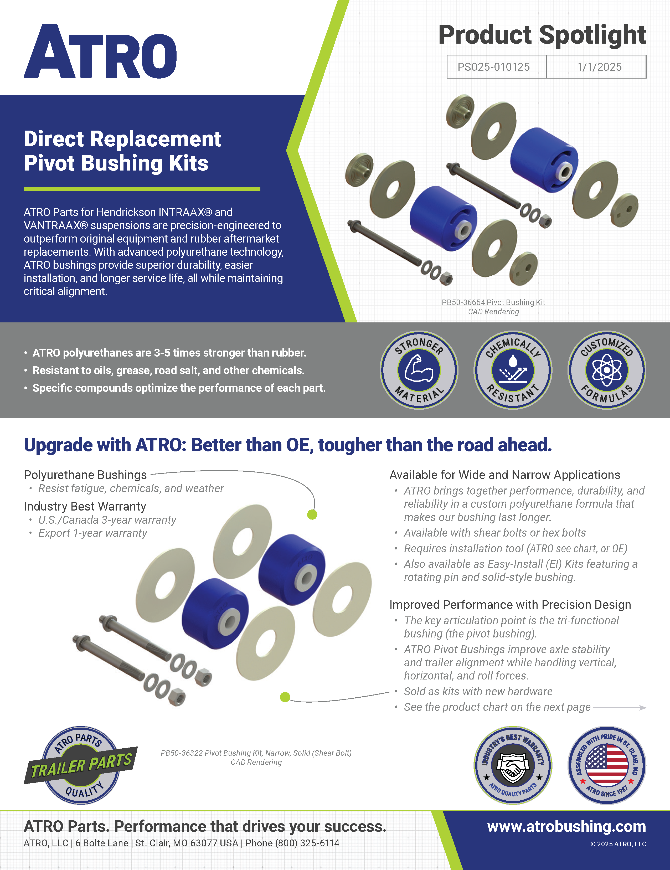 PS025-010125 Direct Replacement Pivot Bushing Kits