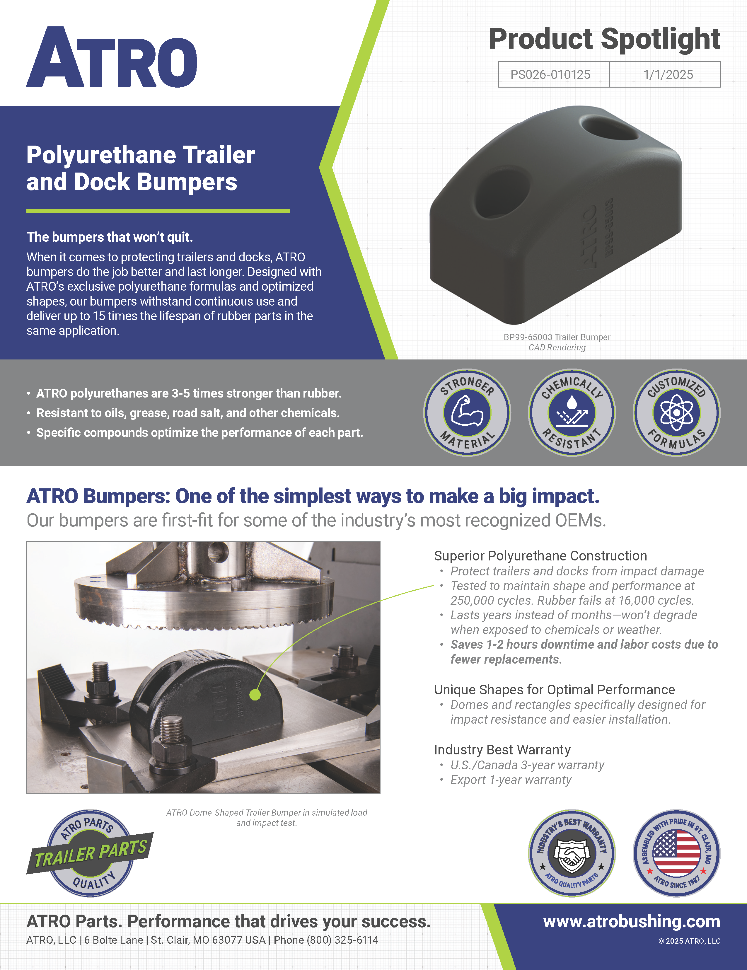 PS026-010125 Polyurethane Trailer and Dock Bumpers