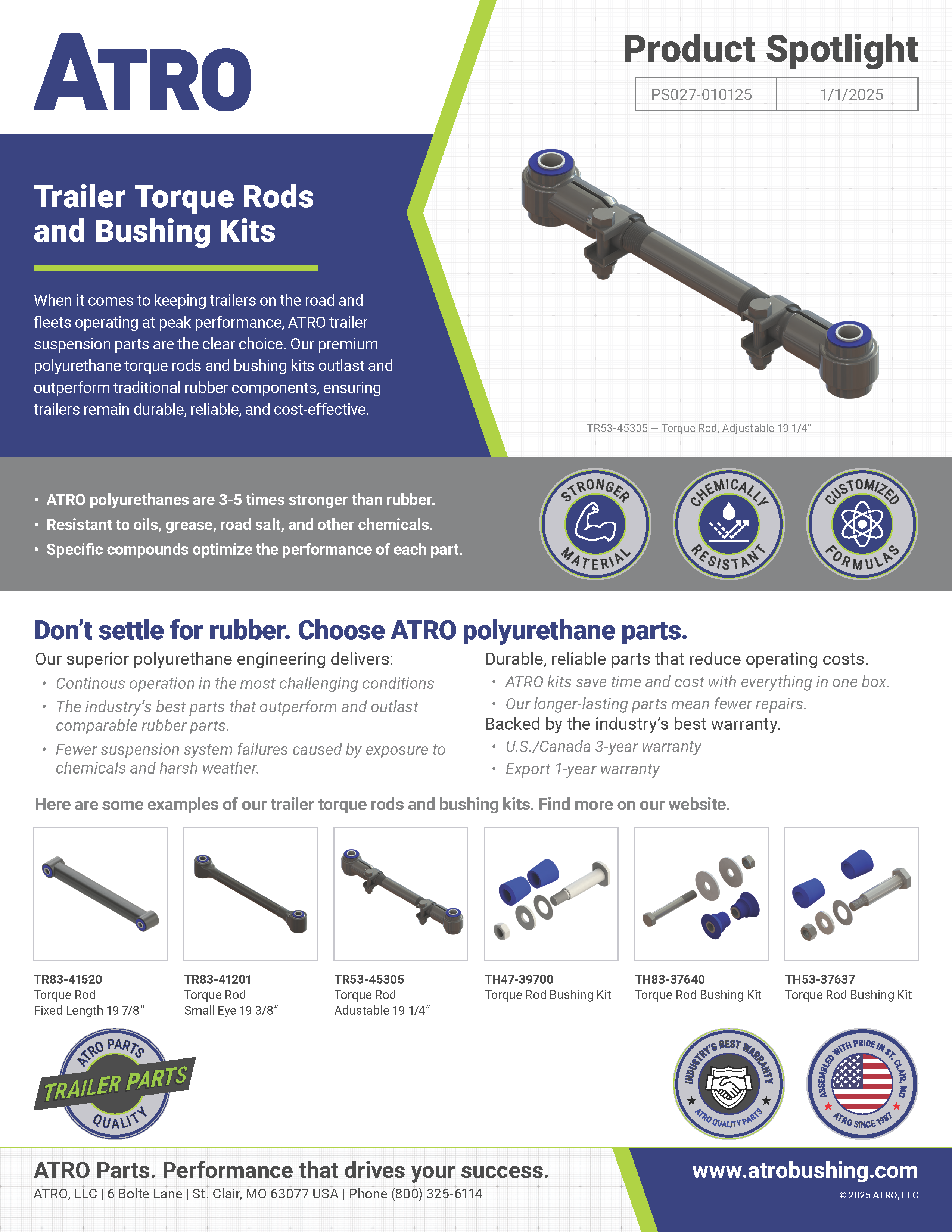 PS027-010125 Trailer Torque Rod and Bushing Kits